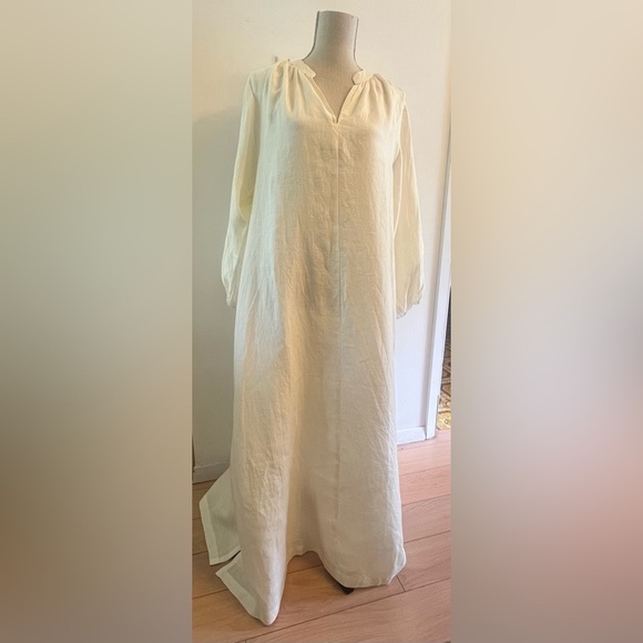 Buttercup Yellow Maxi Dress Balloon Sleeves 100% Linen XL - Picture 9 of 14